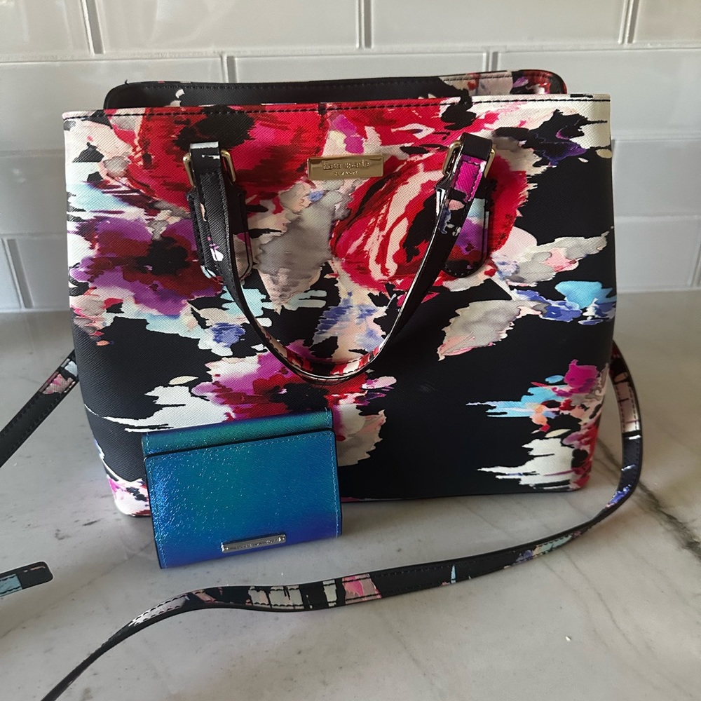Kate Spade, Laurel Way, blurry floral, Evangeline satchel bag